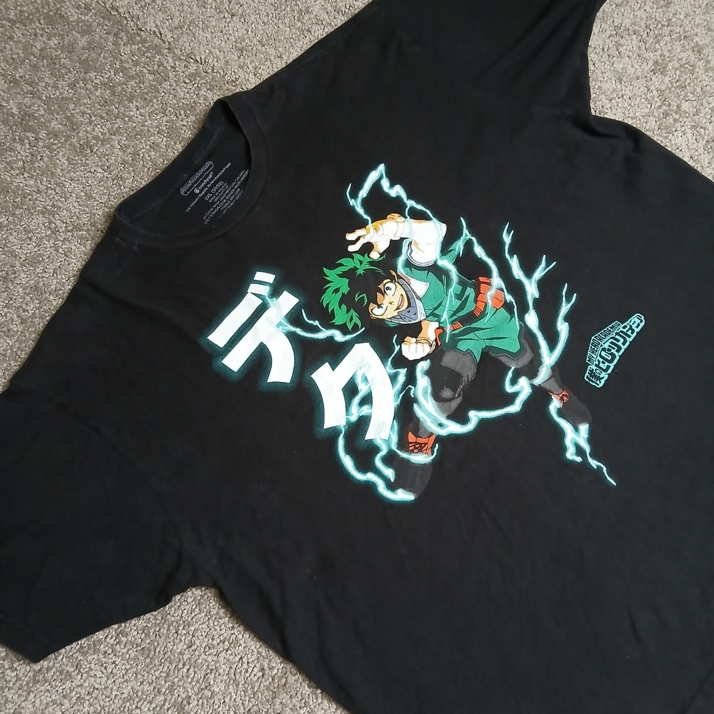 My Hero Academia T-Shirt Adult 2XL Black Anime Izuku Midoriya Mens Crunchyroll